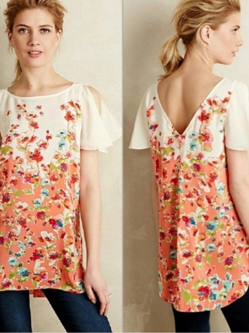 Anthropologie Maeve Small Ludovica Silk Floral Top